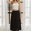ADORA Elastic Waistband Tiered Midi Skirt - BLACK