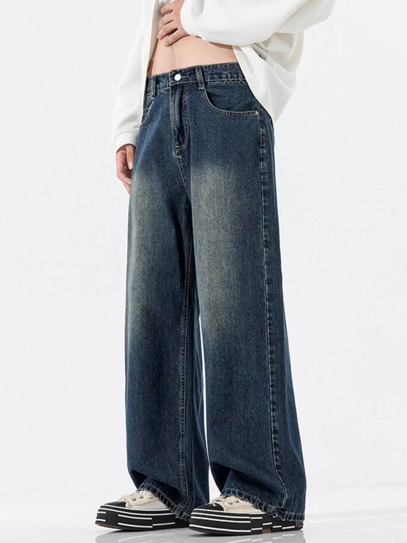 Men's Full Size Wide-Leg Relaxed Fit Jeans Plus Size - Farnelli