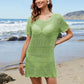 Openwork Round Neck Short Sleeve Cover-UP - Farnelli
