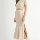 MABLE Pointelle Short Sleeve Crop Top and Slit Skirt Sweater Set - Farnelli