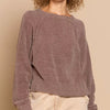 POL Round Neck Backless Sweater with Ribbed Edge - Chocolate