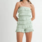 MABLE Pointelle Knit Fabric Ruffled Tube Romper - Farnelli
