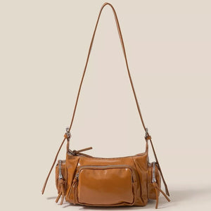 Fame Glossy Faux Leather Multi Pocket Hand Bag - Farnelli