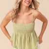 BiBi Fringed Hem Smocked Cami - Sage