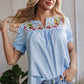 Kenzie Floral Embroidered Puff Sleeve Blouse - Farnelli