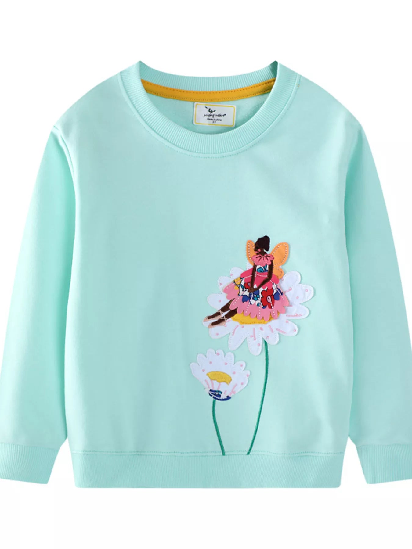Children's Flower Embroidered Crew Neck Sweatshirt - Farnelli