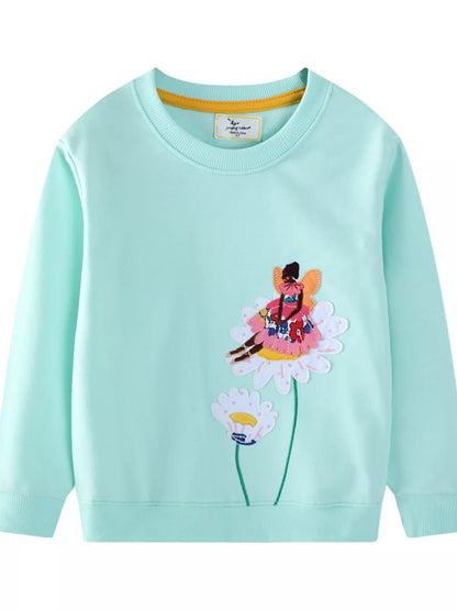 Children's Flower Embroidered Crew Neck Sweatshirt - Farnelli