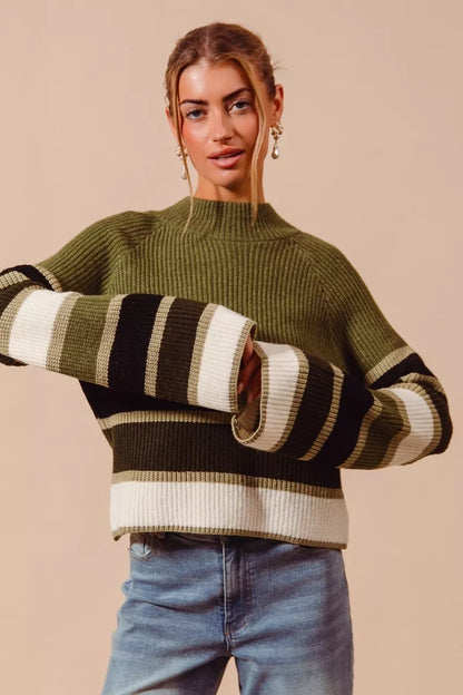 SO ME Multi Color Striped Mock Neck Sweater - Farnelli