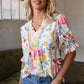 Solana Boho Flower Half Puff Sleeve Blouse - Farnelli