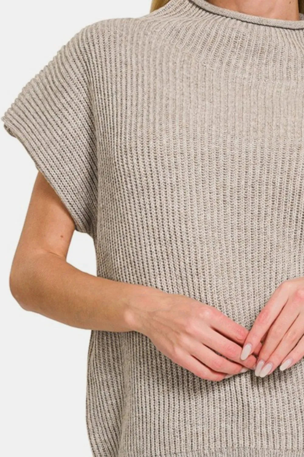 Zenana Short Sleeve Mock Neck Sweater - Farnelli