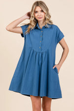 Mittoshop Twill Short Sleeve Collared Mini Dress - Farnelli
