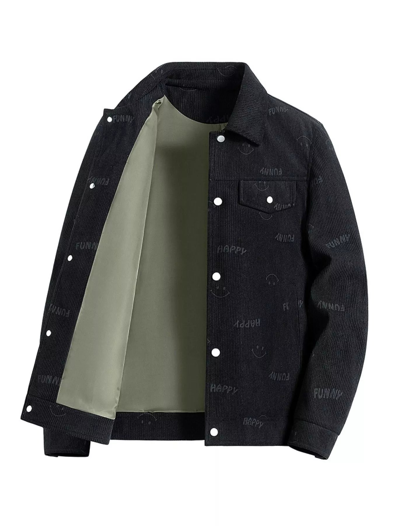 Men's Plus Size Smiley Face Print Snap Down Casual Jacket - Farnelli