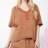 VERY J Washed Cotton Crinkle Gauze Top and Shorts Set - Mocha