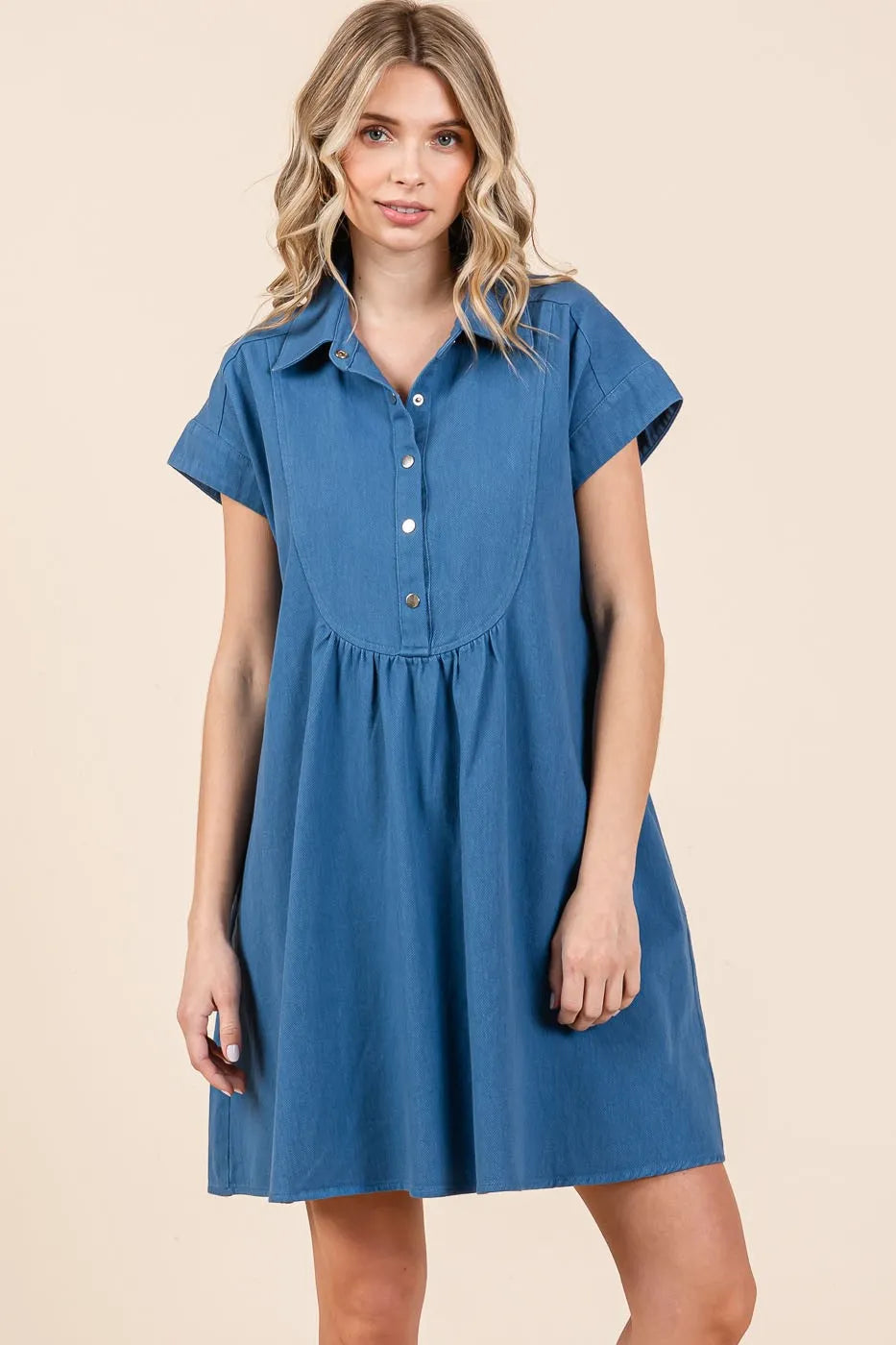 Mittoshop Twill Short Sleeve Collared Mini Dress - Farnelli