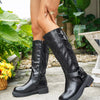 Round Toe Block Heels Boots - Black