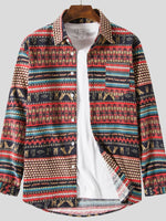 Men's Vintage Ethnic Print Button Down Shirt - Farnelli