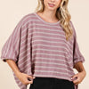 Mittoshop Texture Striped Print Round Neck Dolman Sleeve Top - Dusty Pink