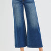 RISEN Full Size Mid Rise Crop Wide Raw Cut Hem Jeans Plus Size - DARK