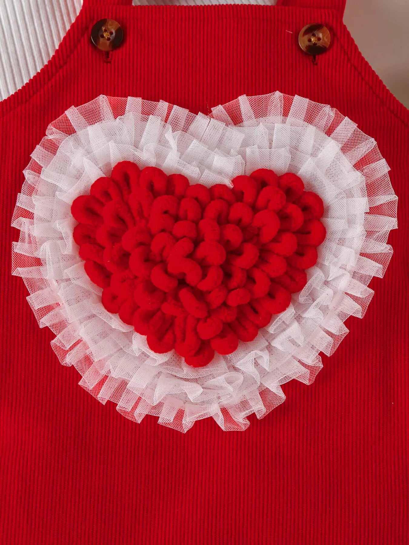 Children's Heart Decor Corduroy Overall Dress & Ribbed Top Set - Farnelli