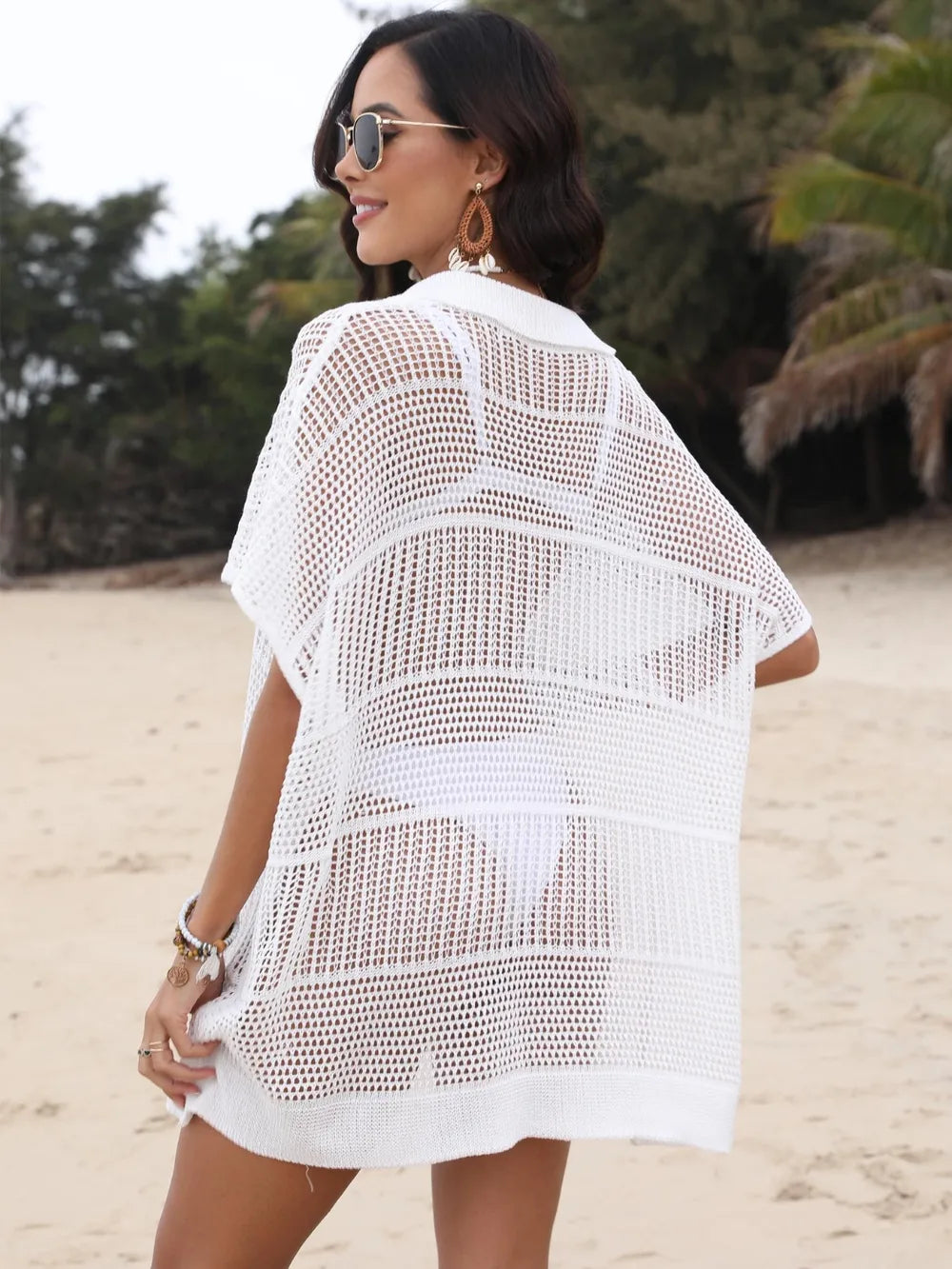 Hollow Out Collared Neck Cover-Up - Farnelli