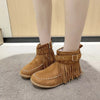 Fringe Round Toe Boots - Brown
