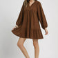 Umgee Corduroy Tiered Babydoll Dress - Farnelli