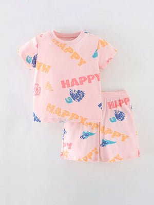 Children's Happy Print Top and Shorts Set - Farnelli