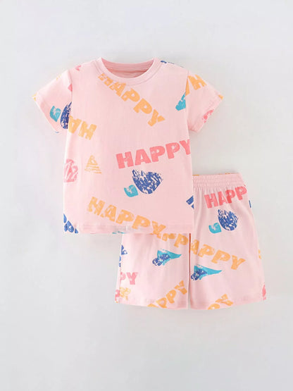 Children's Happy Print Top and Shorts Set - Farnelli