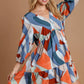 Umgee Abstract V-Neck Tiered Printed Dress - Farnelli