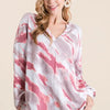 BiBi Tie Dye French Terry Top with Balloon Sleeves - MAUVE MULTI