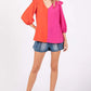GeeGee Full Size Ruffle Trim Contrast Blouse - Farnelli