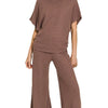 Zenana Sweater Mock Neck Top & Long Pants Set - BROWN