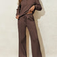 Collared Sweatshirt and High Waist Pants Active Set - Farnelli