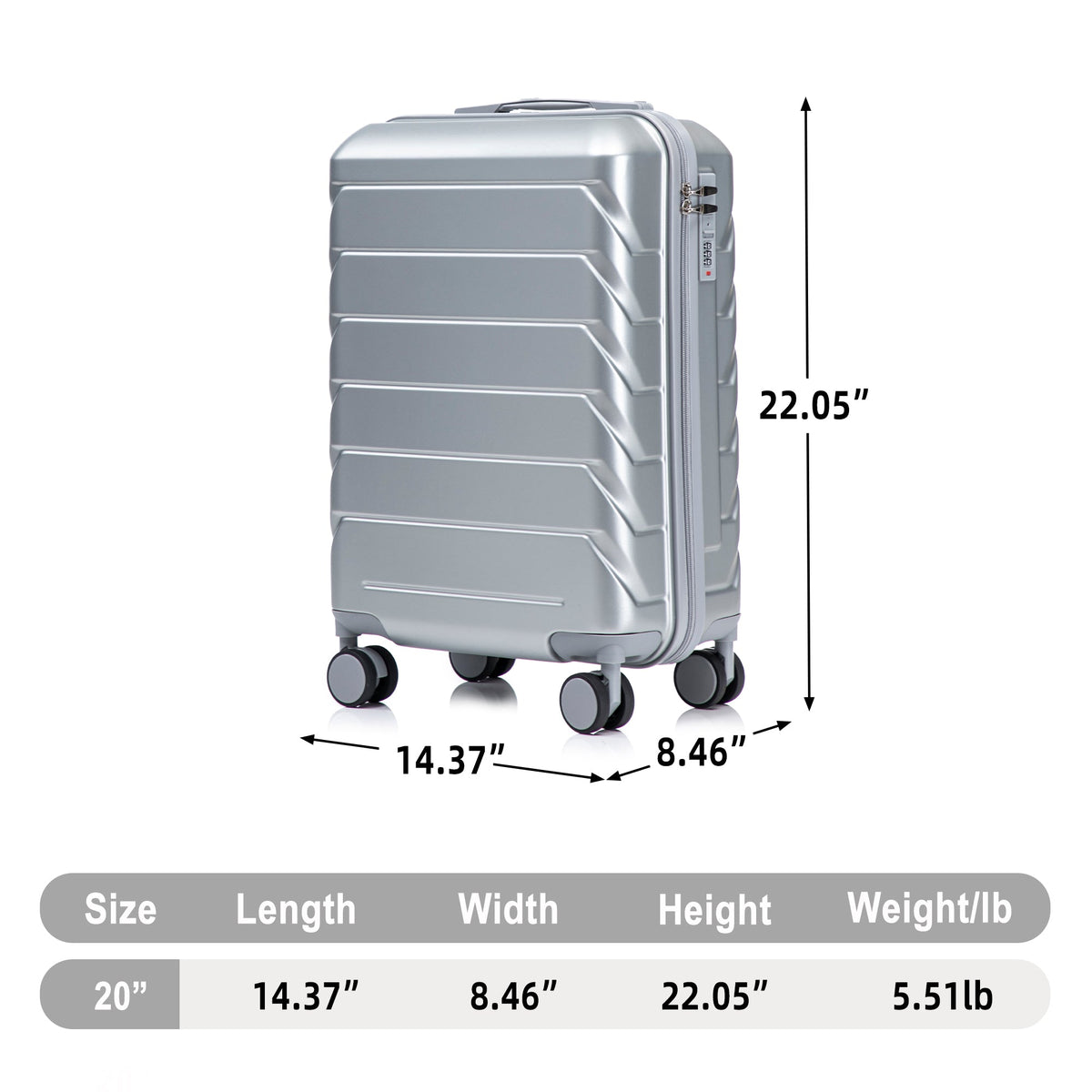 HouseOfZazla 20-inch silver ABS hard shell luggage with four spinner wheels