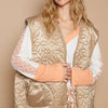 POL Front Zipper Floral Pattern Quilted Vest Coat with Front Pockets - Mocha