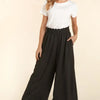 Haptics Elastic Waist Wide Leg Pants with Pockets - Black
