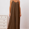 Double Take Full Size Ruffle Trim Tie Back Cami Jumpsuit with Pockets - Mocha