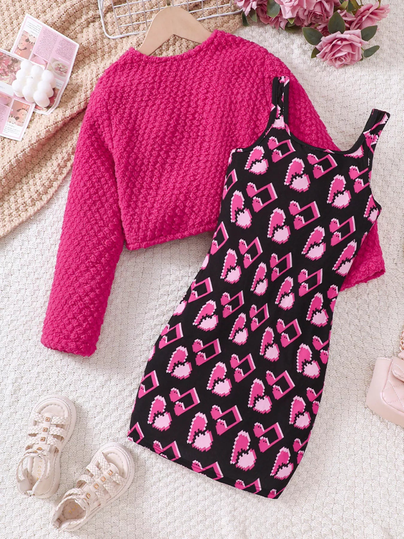 Children's Printed Dress and Cardigan Set - Farnelli