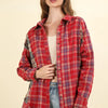 VERY J Contrast Plaid Raw Detail Shirt - Red