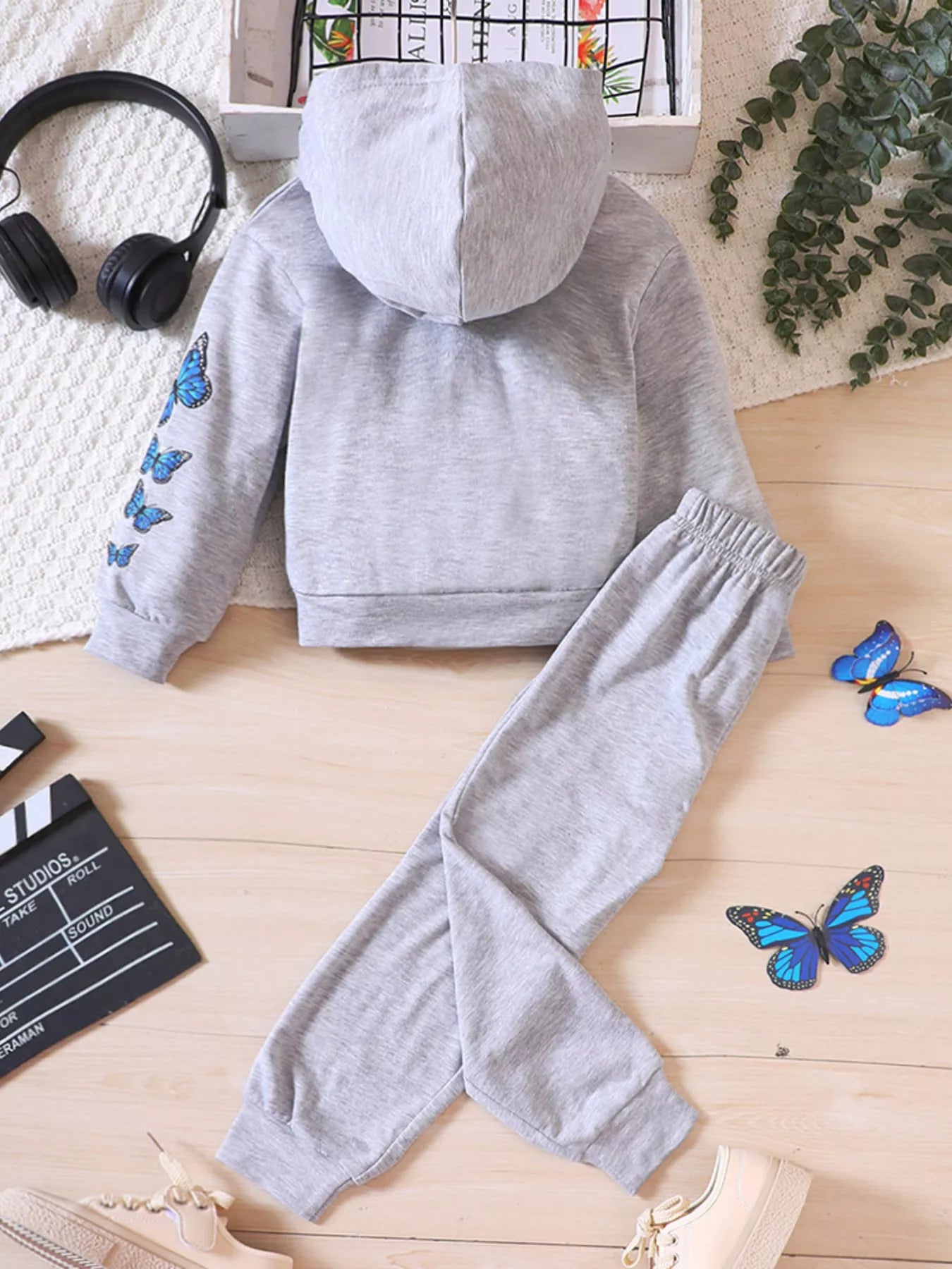 Childrens's Butterfly Print Hoodie & Pants Set - Farnelli