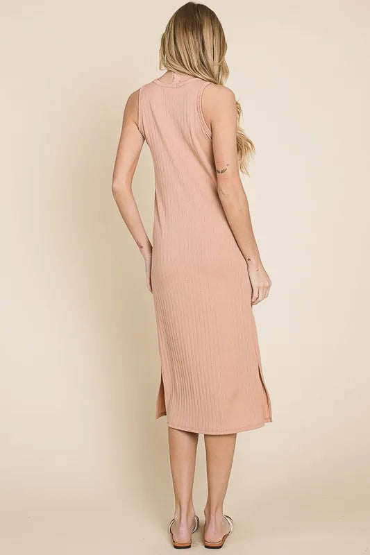 BOMBOM Ribbed Knit Sleeveless Midi Dress - Farnelli