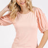 Mittoshop Frill Round Neck Half Sleeve Blouse - Peach