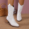 Point Toe Block Heels Boots - White