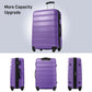 HouseOfZazla 3-piece hardside spinner luggage set in blue, purple, pink, and beige with TSA locks