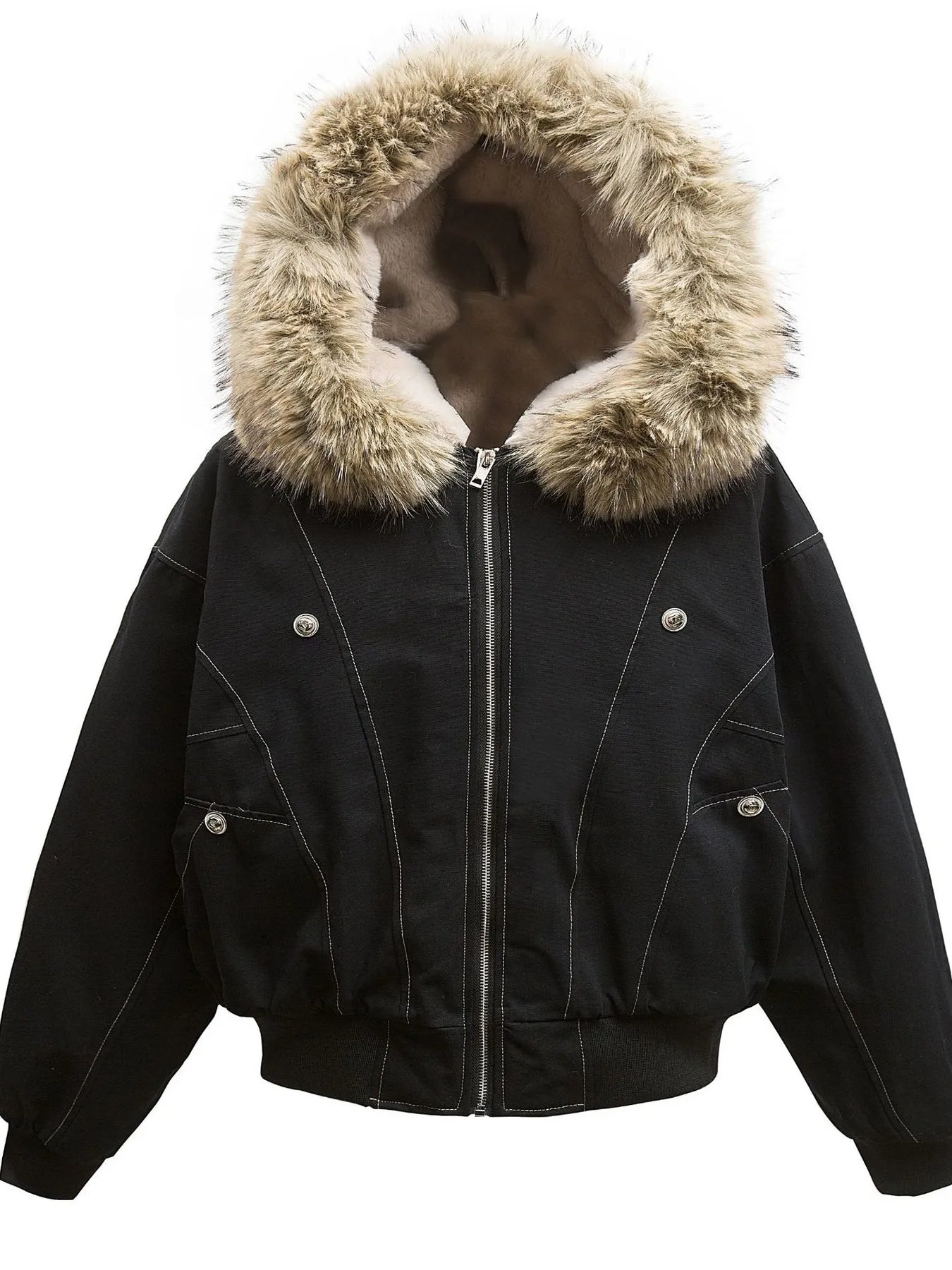 Men's Faux Fur Hooded Zip Up Jacket - Farnelli