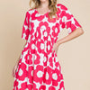 BOMBOM Flower Print Ruched Dress - Fuchsia
