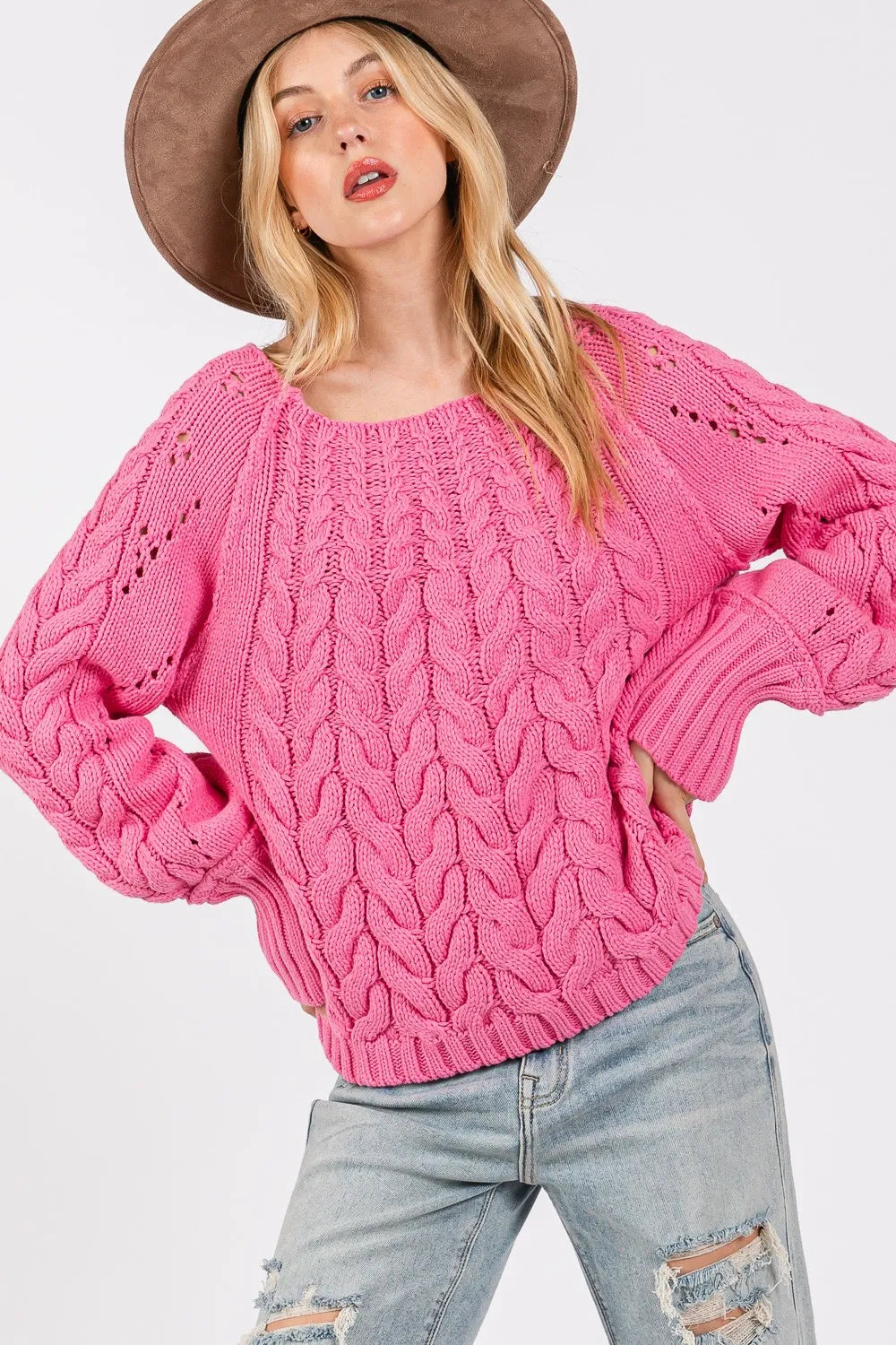 SAGE + FIG Cable-Knit Long Sleeve Sweater - Farnelli