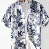 Men's Printed Button Up Short Sleeve Shirt - White