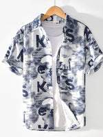 Men's Printed Button Up Short Sleeve Shirt - Farnelli