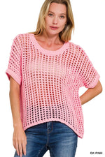 Zenana Fish Net Short Sleeve Crochet Knit Cover Up - Farnelli